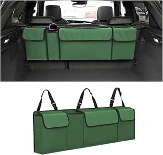 AUCELI Car Trunk Organizer, Backseat Hanging Large Storage with Adjustable Straps, Waterproof Collapsible Cargo Bag with 4 Pockets, Sturdy Space Saver Frees Trunk Floor for SUV, Truck, MPV