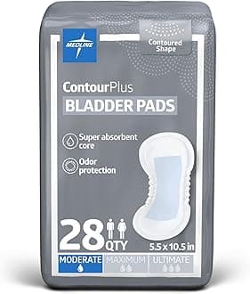 Medline ContourPlus Bladder Control Incontinence Pads, Moderate Absorbency, 5.5" x 10.5", 28 Count
