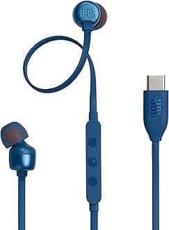 Tune 310 Wired in Ear Type C Headphones, Hi-Res Audio with Digital-to-Analog Converter, 3-Button EQ Preset Remote with Microphone, Tangle-Free Flat Cable, Compatible with USB-C Devices (Blue)