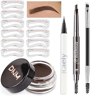 evpct Eyebrow Stencils Kit for Women Shaping, Eyebrow Shaper Makeup Kit, Eye Brow Stencil Shaper Tinting kits for Women, with Eyeliner, Eyebrows Pencil, Pomade, Brush and 10 Stencils, Kit04 DARK BROWN