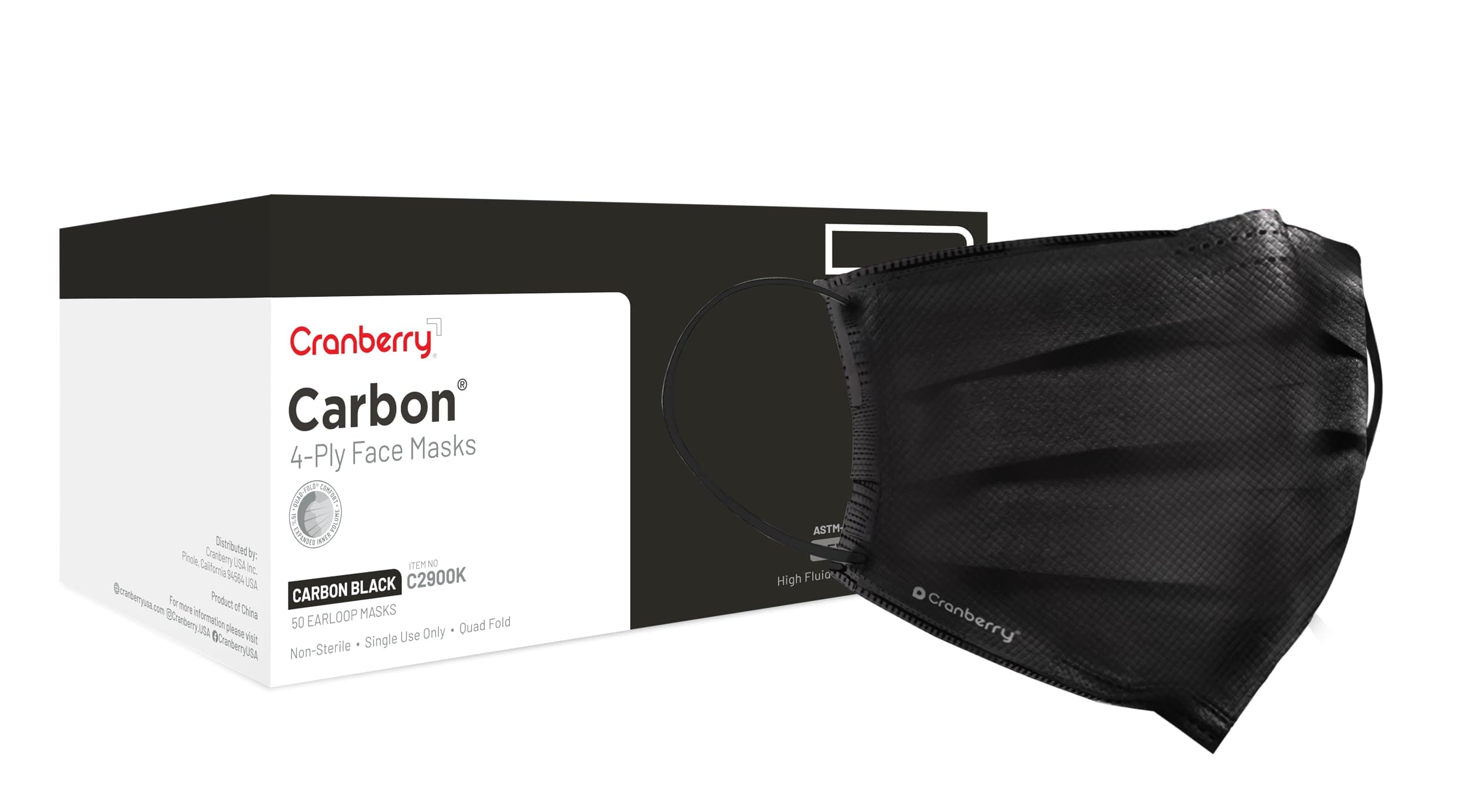 - Cranberry USA Carbon Black Face Masks, Disposable, 4-ply, Elastic Earloops, Medical & Dental, Level 3 (Pack of 50)