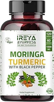 Moringa Oleifera Powder & Turmeric Root Powder with Black Pepper 120 Capsules | Immunity & Metabolism Support, Joint and Digestive Support. Vegan, Gluten-Free and Non-GMO