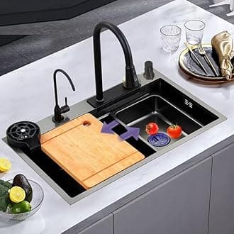 AVIER Kitchen Sink 30X18 Multifunction Waterfall Sink 304 Stainless Steel Sink All In Faucet With Included All Accessories (Silver 30X18)