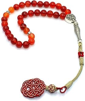 ALBATROSART Designs with KAZAS Tassel Collection - (8mm) (33 Beads) Tesbih-Tasbih-Tasbeeh-Misbaha-Masbaha-Subha-Sebha-Sibha-Rosary-Worry Beads - (Natural Red Agate Stone)