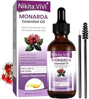 NIKITA.VIVI Monarda Oil for Hair Growth 60ml, 100% Pure Natural Co2 Extraction Monarda Essential Oil for Hair & Skin, Reduce Fine Lines & Wrinkles, Promotes Hair Eyelash Eyebrow Growth & Antibacterial