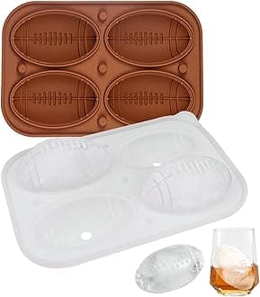 Football Ice Cube Mold, Football Shapes Ice Cube Tray, Silicone Oval Ice Mold Chocolate Mold with Clear Funnel-type Lid, Make 4 Large Ice Balls for Chilling Whiskey Cocktails Drinks, Coffee