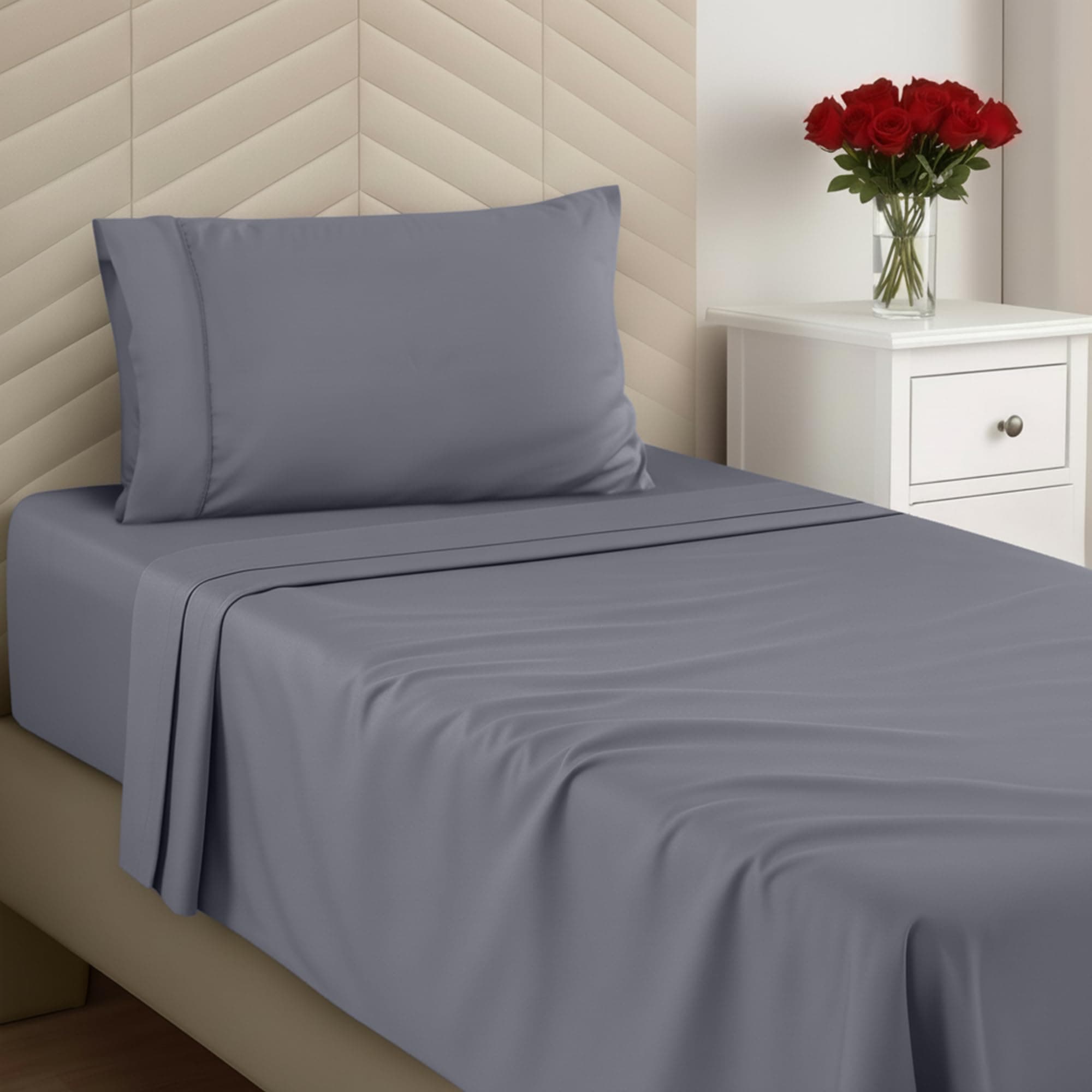 Utopia Bedding Twin Size 3 Piece Sheet Set - Brushed Microfiber - Soft Bed Sheets for Twin Size Bed Set - Includes 1 Fitted, 1 Flat, & 1 Pillow Case - Deep Pocket (Grey)