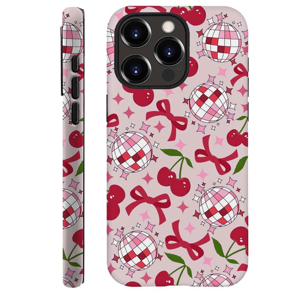 DAIZAG Case Compatible with for iPhone 13 Pro,Cute Pink Cherry Disco Ribbon Star Phone Case for iPhone 13 Pro for Girl Women Boy Men