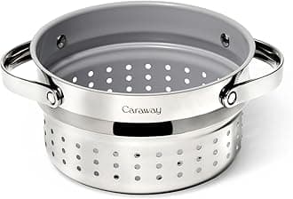 Caraway Steamer - Stainless Steel Steamer with Handles - Non Stick, Non Toxic Coating - Steam Veggies, Seafood, and More - Compatible With Our Dutch Oven or Sauce Pan - Small