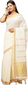 manvish drapes Kerala Kasavu Pure Cotton Saree - Kerala Festive Attire For Women - Perfect For Traditional & Formal Occasions, Cream