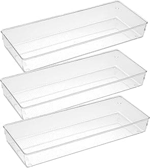 ihomecooker 3 Pack Large Clear Plastic Drawer Organizer Tray Cutlery Utensil Makeups Drawer Organizers 15" X 6"