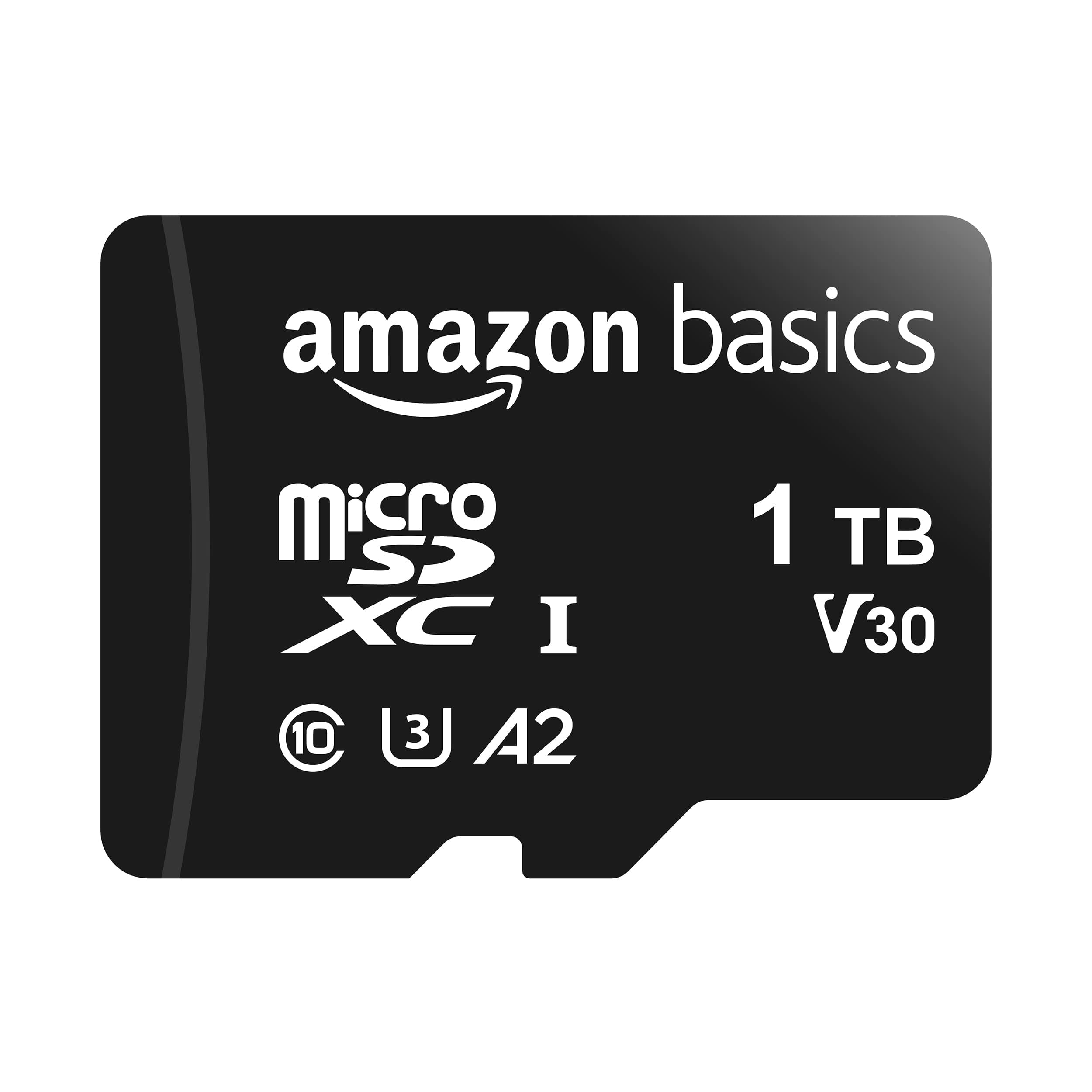 Amazon Basics microSDXC Memory Card with Full Size Adapter, A2, U3, Read Speed up to 100 MB/s, 1 Tb, Black