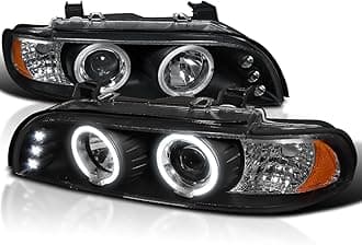 SPEC-D TUNING LED Dual Angel Eyes Projector Headlights Black Compatible with 1996-2003 BMW E39 5-Series Models Without OE Xenon Headlights, Left + Right Pair Headlamps Assembly