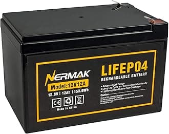 NERMAK 12V 12Ah Lithium LiFePO4 Deep Cycle Battery, 2000+ Cycles Lithium Iron Phosphate Rechargeable Battery for Small UPS, Power Wheels, Fish Finder, Scooters and More, Built-in 12A BMS
