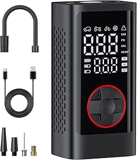 Tire Inflator Portable Air Compressor with Digital Pressure Gauge Air Pump with Auto Shutoff Function Cordless Tires Pump with LED Lights for Cars, Motorcycles, Bikes, Balls