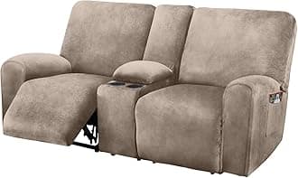 Reclining Love Seat with Middle Console Slipcover, 8-Piece Velvet Stretch Loveseat Reclining Sofa Covers, 2 seat Love seat Recliner Cover, Thick, Soft, Washable, Love seat Slipcovers (Taupe)
