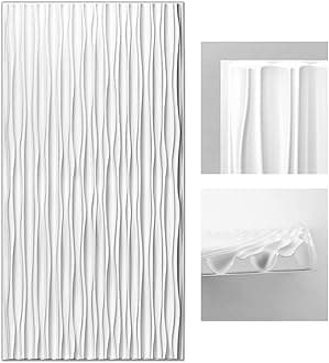 Art3d 46.2 SF White Large PVC 3D Wall Panels for Interior Wall Décor,3D Textured Wavy Wall Panels Decorative, Pack of 6 Tiles(47.2"×23.6")