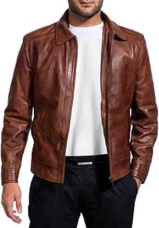 Mens Leather Jacket - Real Lambskin Classic Vintage Style Leather Jackets For Men Brown Leather Jacket for Mens