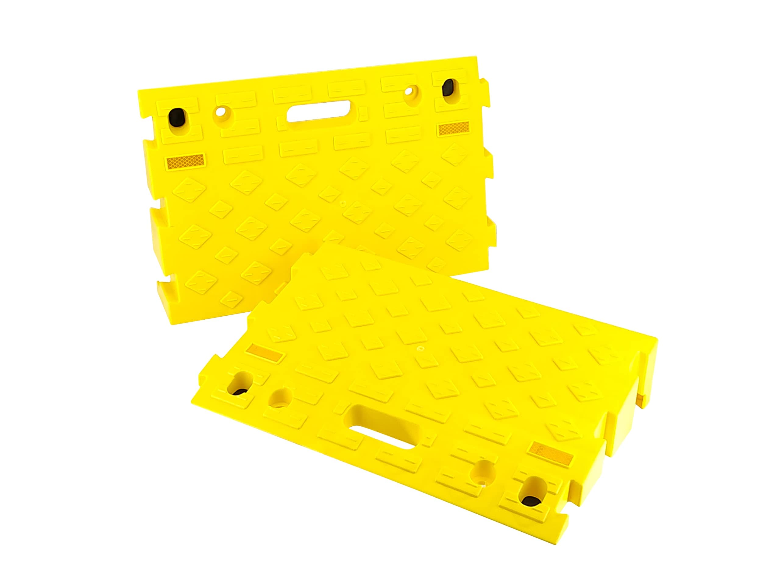 50707 Portable Interlocking Plastic Curb Threshold Ramp Set (Yellow), 21.5 x 13.5 x 4 in, 2,000 lb Capacity per Ramp, for Driveway, Dock, Scooter, Wheelchair, Car, Truck