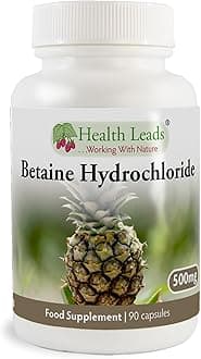 Betaine HCL (Hydrochloride) 500mg 90 Capsules, Suitable for Vegans & Vegetarians, for the Stomach, Magnesium Stearate Free & No Nasty Additives, Made in Wales