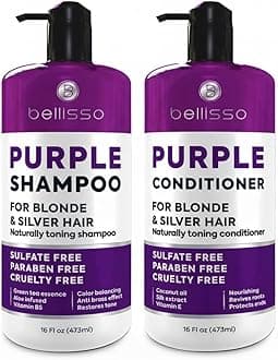 BELLISSO Purple Shampoo and Conditioner Set - Sulfate Free Salon Grade (2 x 16.9 fl oz) - Hydrating Toner - Shimmer Correction for Platinum Blonde, Silver, Light, and Grey Hair - Advanced Formula