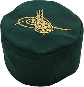 ModefaTurkish Islamic Men's Structured Kufi Hat - Round Skull Cap Takke - Sturdy Ottoman Tughra & Sandal