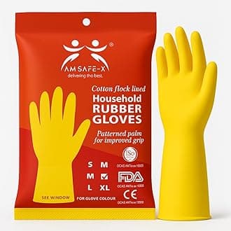 AM SAFE-X Heavy Duty Household Cleaning Rubber Hand gloves, Dishwashing Gloves, Kitchen Cleaning, Working, Painting, Gardening, Pet Care, 3 Pair, Medium, Yellow