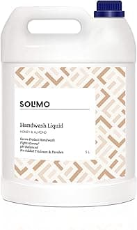 Amazon Brand - Solimo Liquid Handwash, Refill Can | Honey & Almond | 5 Litre | Fights Germs | Ph-Balanced Formula | No Added Triclosan & Parabens
