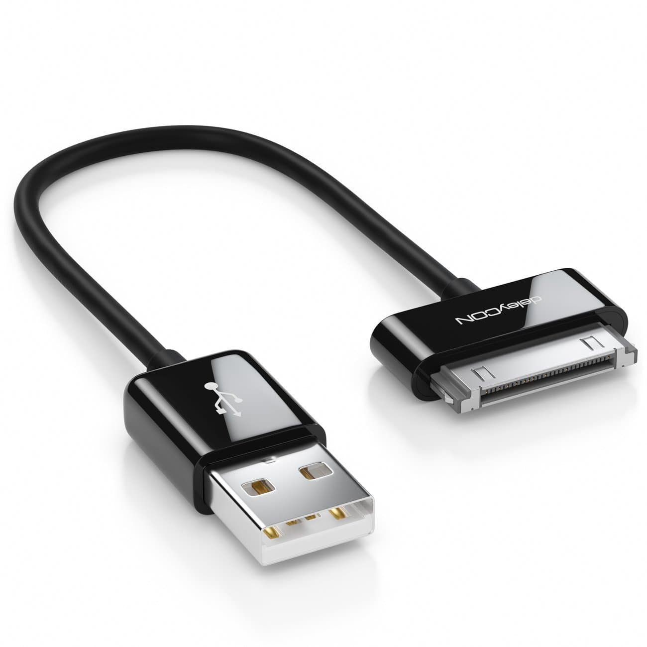 deleyCON 0.15m 30-Pin USB Cable - Dock Connector Sync- Charging- & Data Cable - Compatible with IPhone 4s 4 3Gs 3G IPad IPod - Black