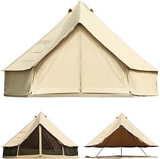 KingCamp Khan Camping Bell Tent 4m/5m Cotton Canvas Tents 6-8 Person Luxury Yurt Tent with Zipper Waterproof Pyramid Ten for Family Camping Party