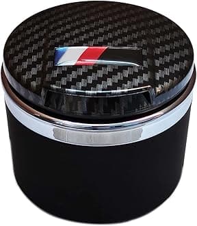 Car Ashtray Designed for BMW 1/3/5/7 Series and X1/X3/X5/X6, with LED Light and Lid, Detachable and Portable (Carbon Fiber)