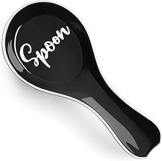 Ceramic Spoon Rest for Stove Top, DAYYET Large Spoon Holder, Spoon Rest for Kitchen Counter, Spatula Holder Utensil Rest for Ladles, Tong, Modern Rustic Kitchen Decor, Black