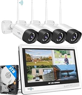 Hiseeu 5MP Wireless Pro Security Camera System with 12" LCD Monitor and 3T HDD Outdoor Use 24/7 Recording Motion Detection Color Night Vision 2 Way Audio Expandable 10CH 8MP NVR Plug and Play