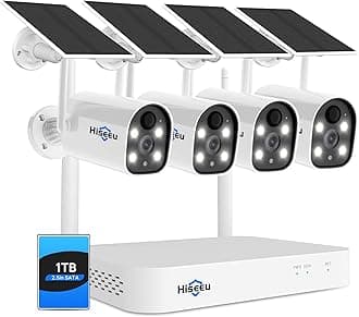 Hiseeu Wireless Security Camera System with Solar Battery, 4MP HD, Spotlight, 4 Camera Kits