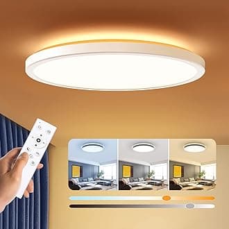 Dimmable LED Flush Mount Ceiling Light Fixture with Remote Control, 12Inch 24W 3000K-6500K Light Color Adjustable, Modern Ultra-Thin Ceiling Lamp for Bedroom Kitchen, Wired