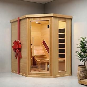 Corner Sauna 1 Person, Infrared Wooden Sauna, Luxurious Canadian Hemlock Home Saunas, 2300 W 8 Heating Element, Low EMF Full Size Indoor Spa(Right Recliner)