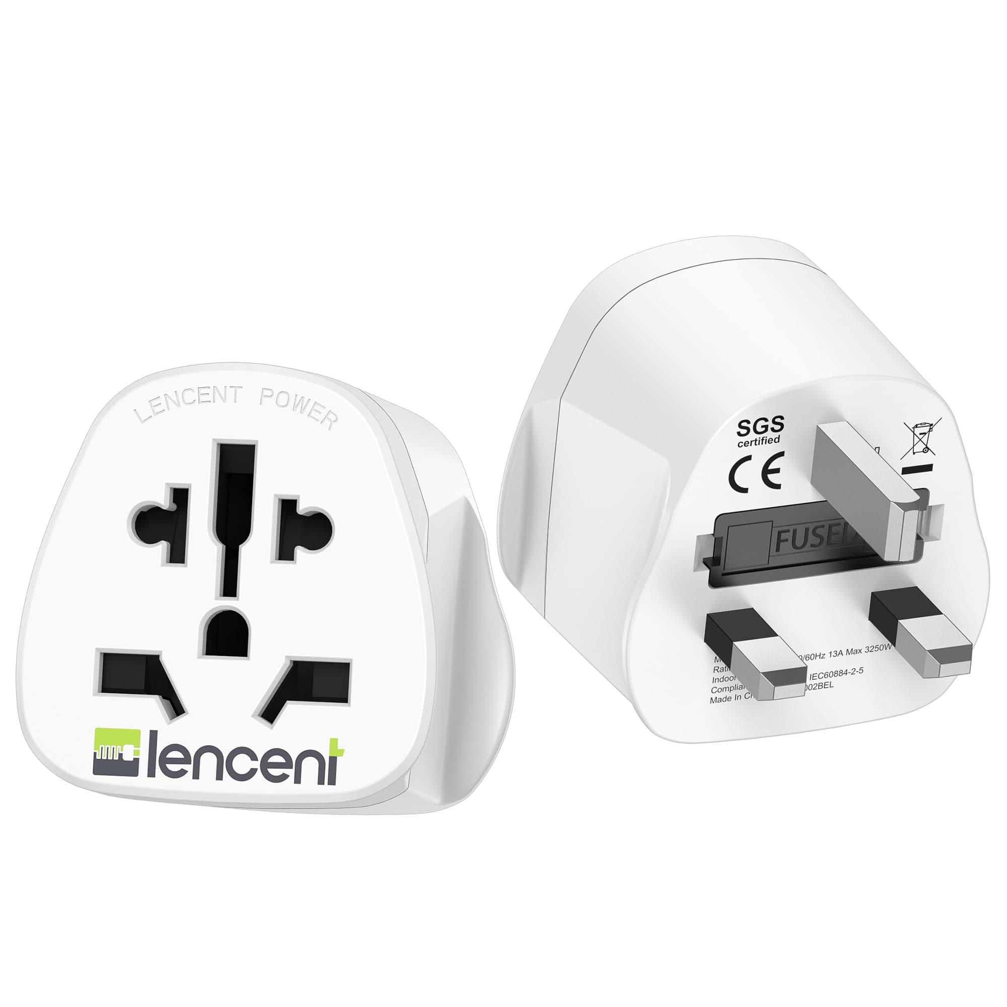 LENCENT 2Pcs World to UK Travel Adapter, Universal Input Socket Accepts USA/Europe/China/Australia Plugs, Universal Adapter to Type G UK Plug Adaptor