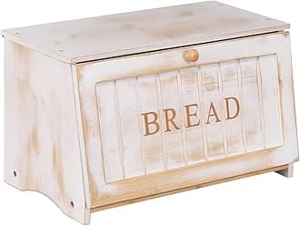 Vintage Large Wood Bread Box for Kitchen Counter, Retro Design Single Layer Bamboo Large Capacity Food Storage Bin (White)