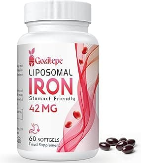 Liposomal Iron Supplement (as Ferrous Sulfate) with Folic Acid 400mcg and Vitamin B12 10mcg, Increase Iron Levels for Adults, Superior Absorbed and Stomach Friendly (60 Count (Pack of 1))
