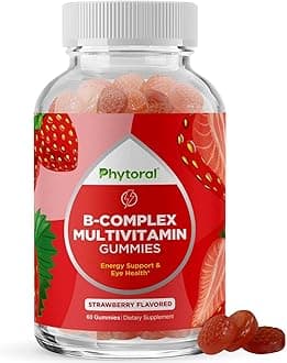 Vitamin B Complex Gummies for Adults & Kids - B Vitamins Complex with Thiamin, Riboflavin, Niacin, 6, 12 and Folate - Blend Supplement for Nervous System Support Energy & High Strength - 60 Gummies