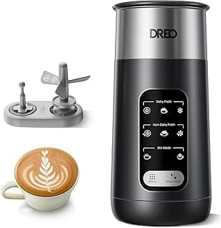 DREO Milk Frother, 8-in-1 Electric Frother for Latte Art Coffee, 9oz/270ml Warm and Cold Foam Automatic Frothers for Dairy and Non-Dairy Milk, LED, Easy to Clean, BaristaMaker Air