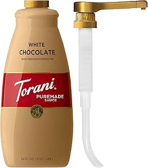 Torani Puremade White Chocolate Sauce for Coffeehouse Drinks and Desserts, Large 4lb Bottle, Pump Included, 64 Fl Oz