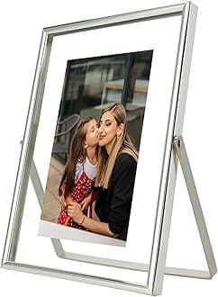 Silver Floating Frame (5"x7", Vertical), For Picture 4x6, 3.5x5, 2x3, Small Desktop Photo Frame, Classy Gift For Festival, Wedding, Home or Office Décor
