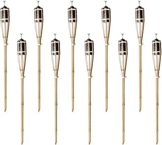 Natural Handmade Bamboo Garden Tiki Torch 60cm/90cm/120cm - for use with Parrafin or lamp Oil (60cm, Pack of 10)