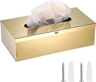 Sumnacon Tissue Box Cover Rectangle Stainless Steel Tissue Box Stylish Tissue Box Holder, Modern Tissue Cover for Bathroom Toilet Bedroom Living Room Kitchen Table Desk Office, Gold