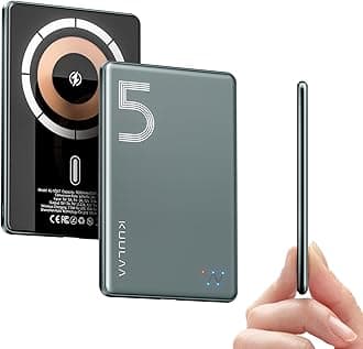 Kuulaa Magsafe Power Bank Slim Wireless Power Bank 5000mAh 0.28inch PD 20W USB C Fast Charging, Wireless Battery Pack Magnetic Portable Charger for iphone 16/15/14/13/12 Series, Silver Grey