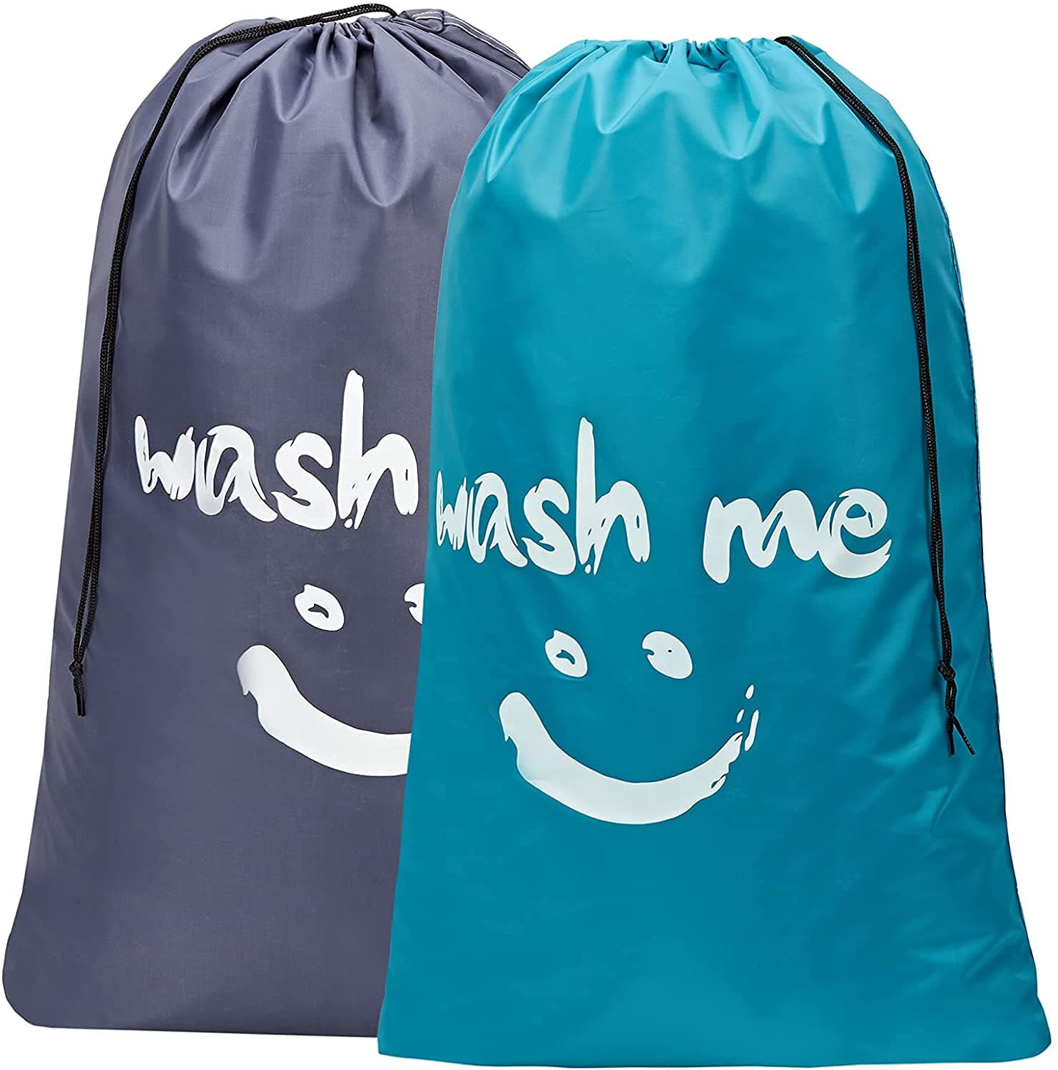 Wash Me Laundry Bag, 2 Pack Extra Large 100x69cm Machine Washable Travel Dirty Clothes Storage Organizer Basket Drawstring Closure (Blue/Grey)