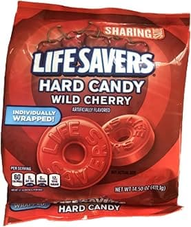 Life SaversGeneric Hard Candy Wild Cherry Sharing Size 14.5 oz each bag Individually Wrapped 3 bags