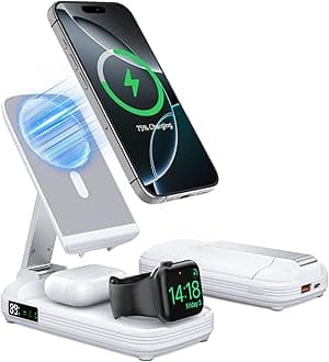 5 in 1 Wireless Charger,Wireless Charging Station 10000mAh Power Bank,Portable Charger with LED Display,20W Magnetic Fast Charging Stand for iPhone 17/16/15/14/13/12 Pro Max & AirPods & Apple Watch