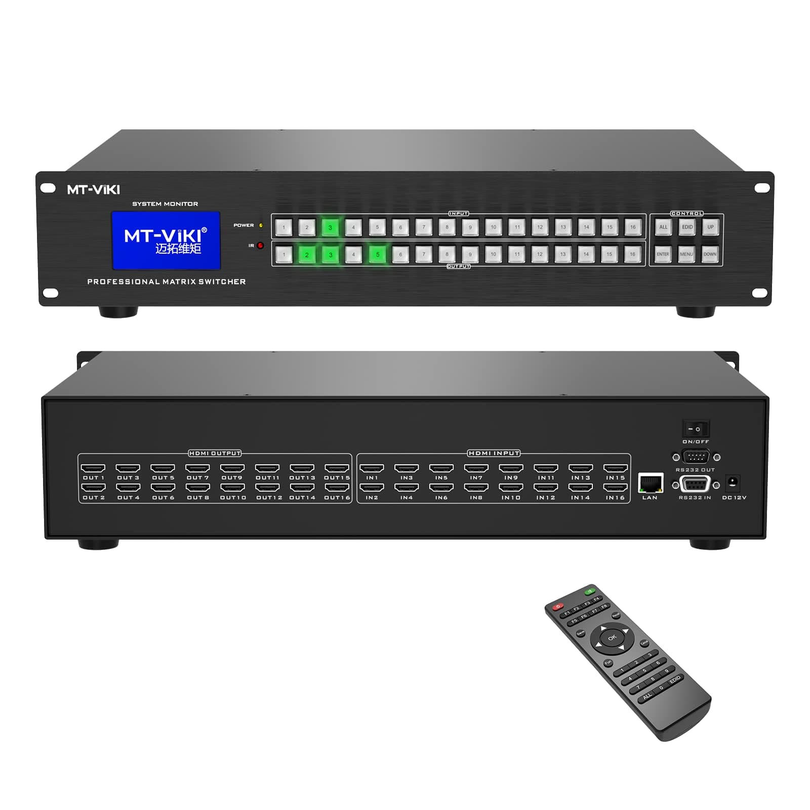 Upgraded 4K HDMI Matrix Switch 16x16 Support Web GUI w/IR Remote, 4K@30Hz Rack Mount Switcher&Splitter, EDID, RS232, LAN Port, (Built-in US ADI Chip)
